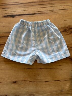 Light Blue Gingham Kids' Elastic Waist Shorts